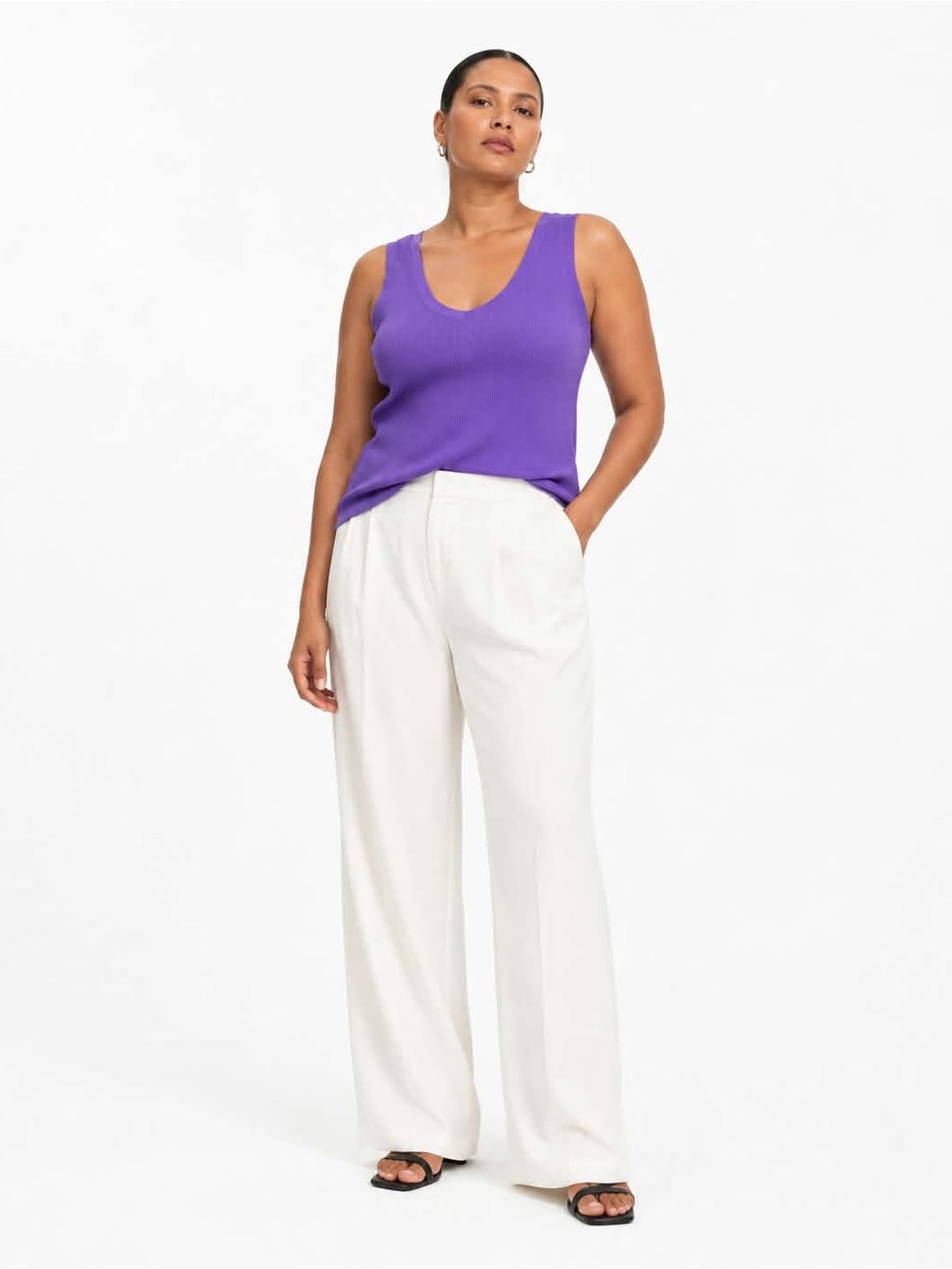 Ricki’s Vibrant Purple Nylon Knit Ribbed Scoop Neck Tank – Size XL Like New